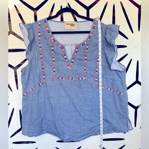 Savanna Jane Blue Embroidered Women's Top